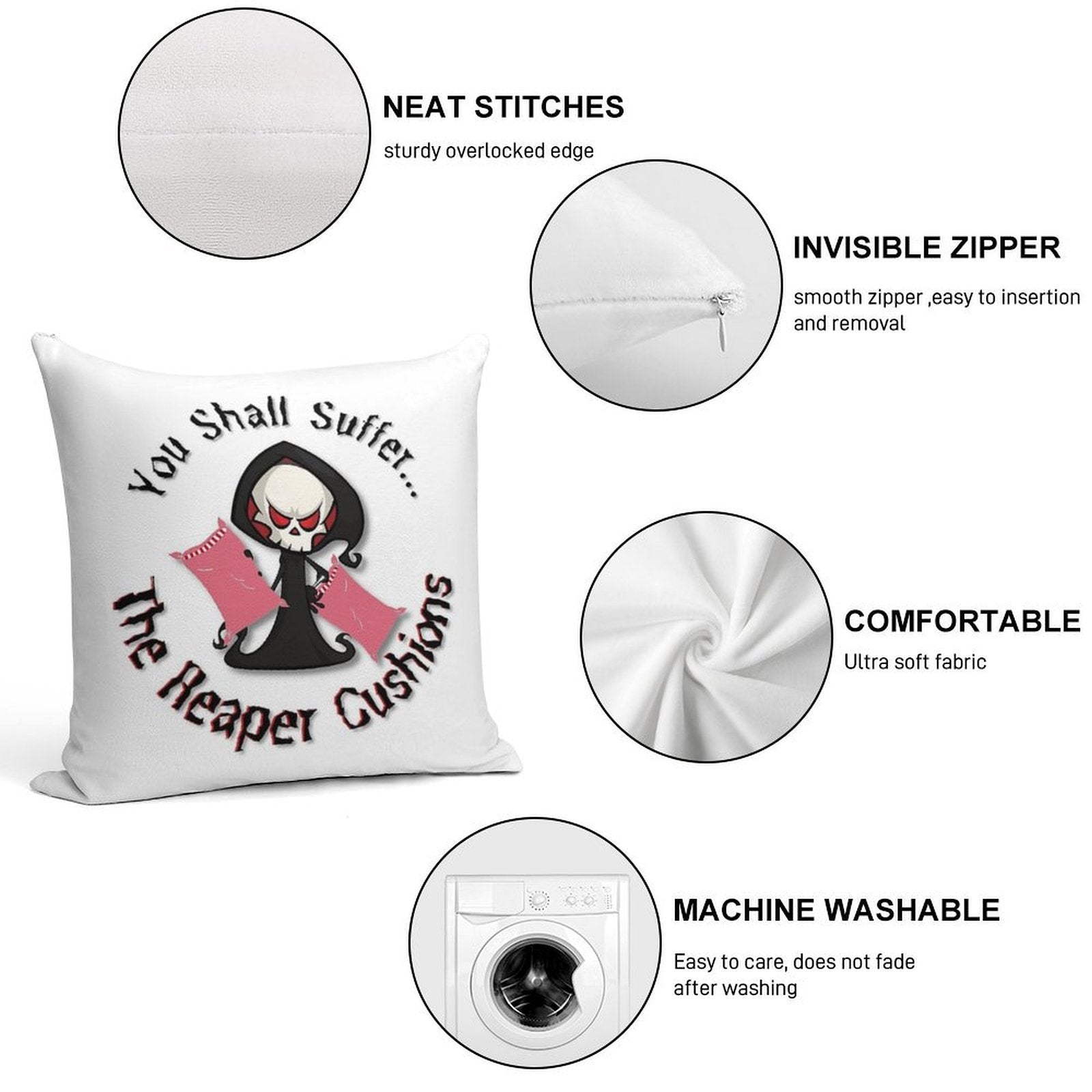 The Reaper Cushions Soft Hidden Zipper Throw Pillow