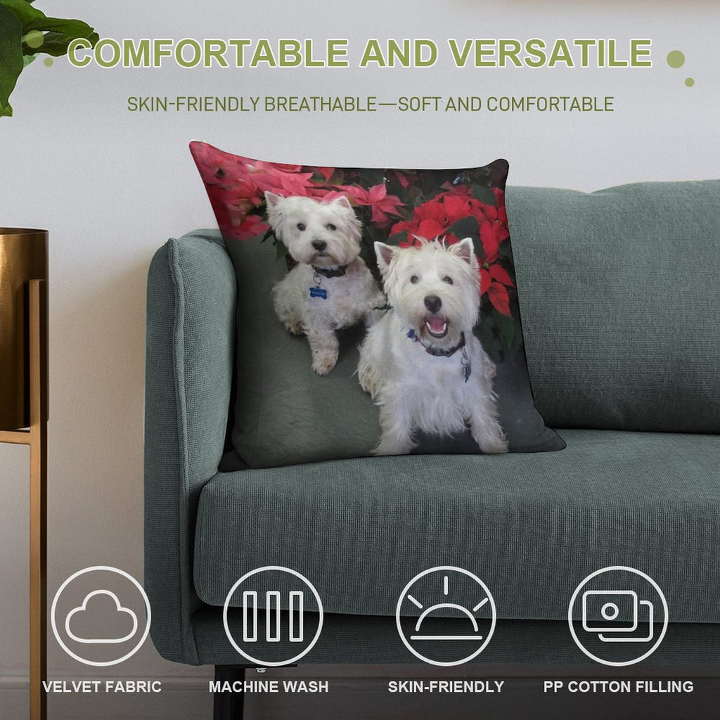 White Westie Christmas Soft Decorative Cover Throw Pillow