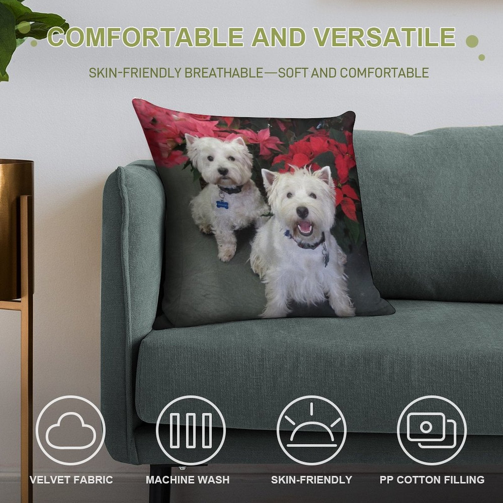 White Westie Christmas Soft Decorative Cover Throw Pillow