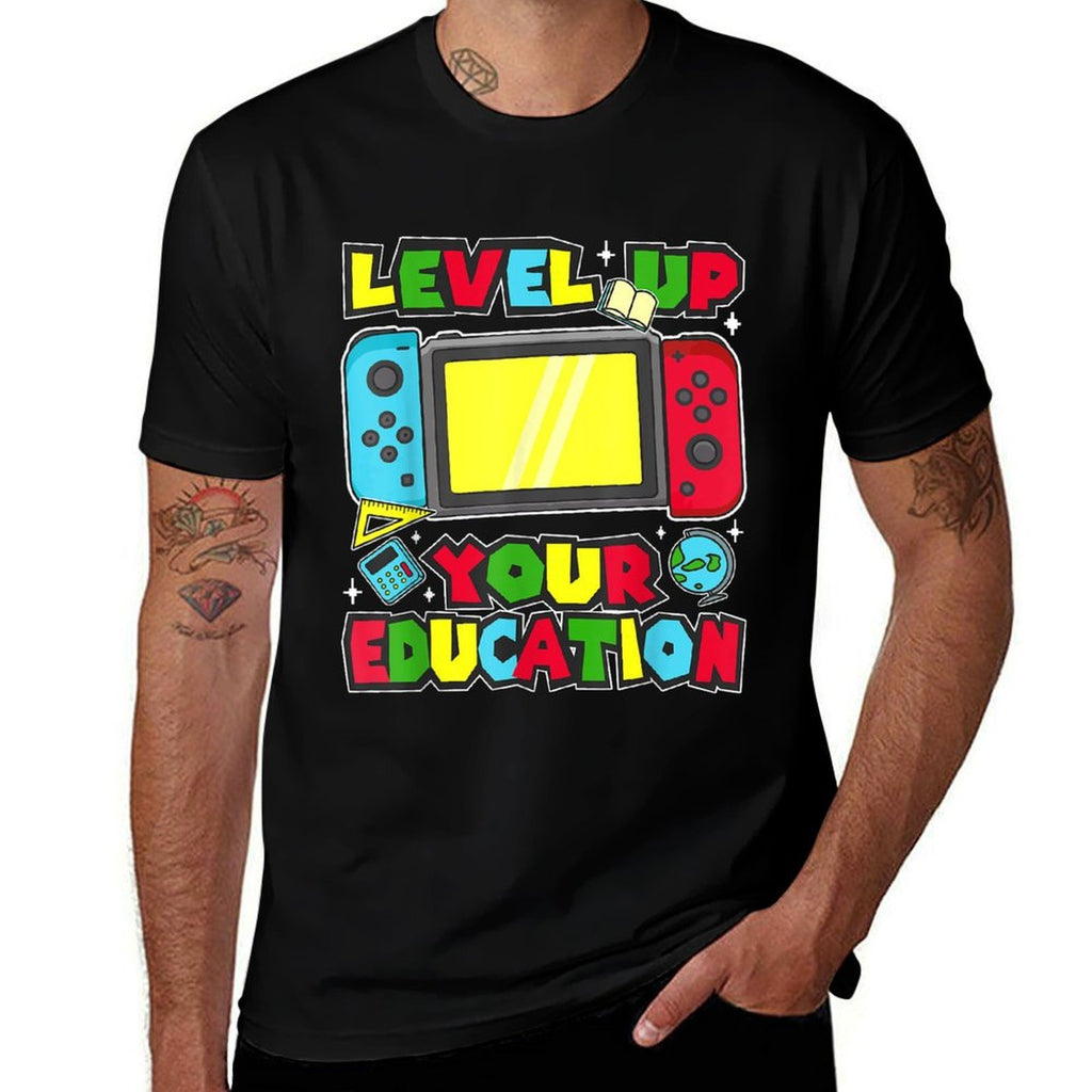 Level Up Your Education Gaming Inspired Teacher Gamers  Summer-ready Fabric T-Shirt