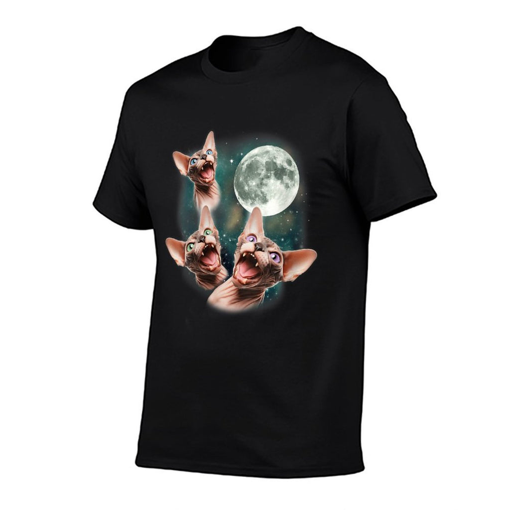 Womens Three Sphynx Moon  3 Hairless Cats Howling Cursed Wolf Meme  Stretchy T-Shirt