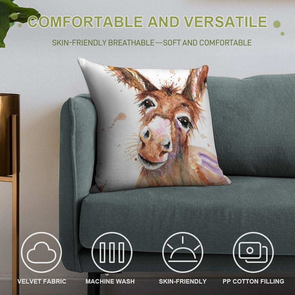 Cute Donkey Face Soft Washable Throw Pillow