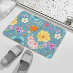 Teal Watercolor Floral Pattern  Anti-Trip Bath Mat
