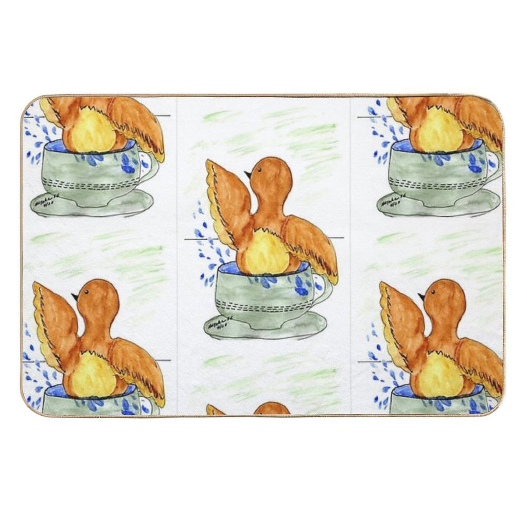 BIRD BATHING IN CUP Durable Bath Mat