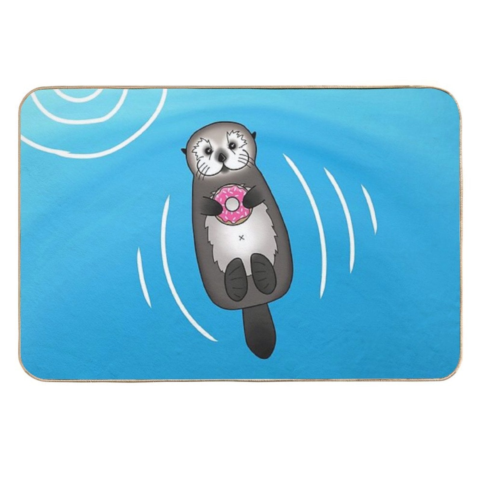 Sea Otter with Donut - Cute Otter Holding Doughnut  Easy Maintenance Bath Mat