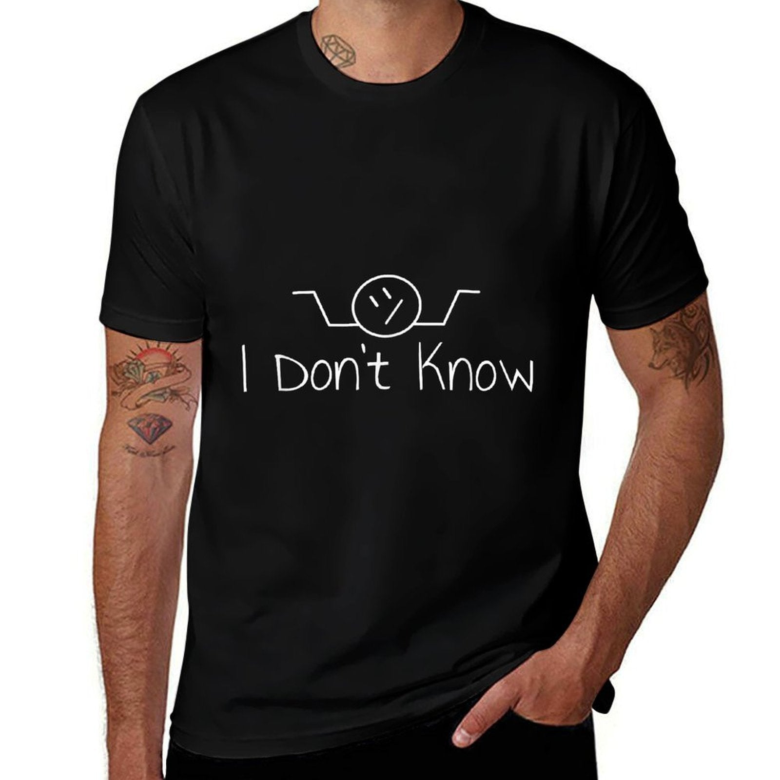 I Dont Know Hand Drawn Shrug Funny Men Women  Slim-fit Cut T-Shirt