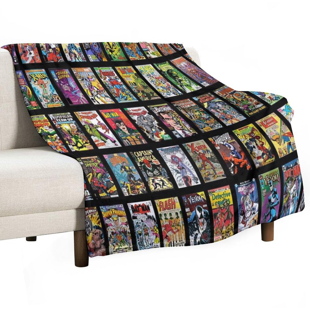 Vintage Superhero Evil Villains Comic Book Collection Retro Pattern Shrink-resistant Throw Blanket