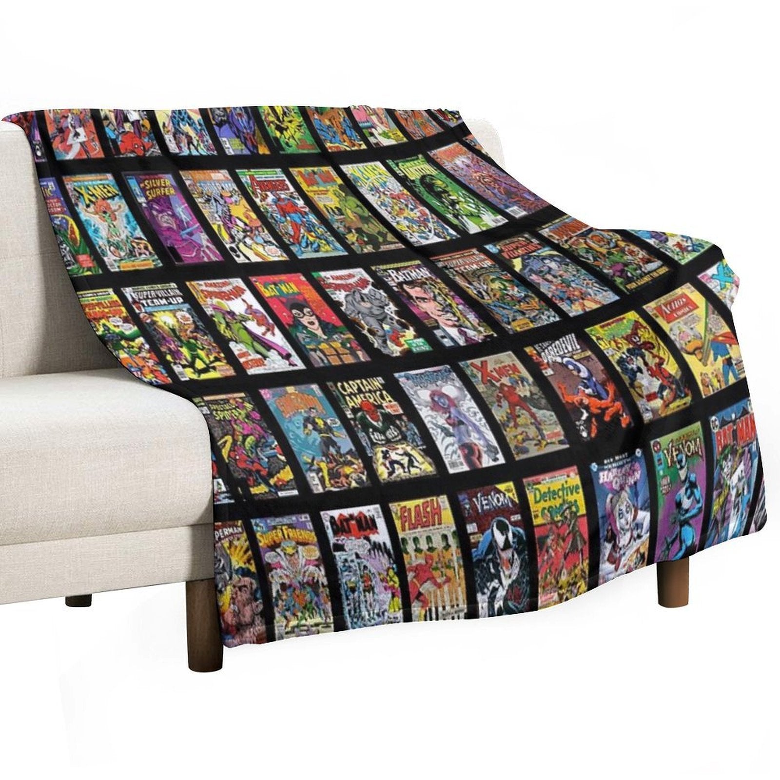 Vintage Superhero Evil Villains Comic Book Collection Retro Pattern Shrink-resistant Throw Blanket
