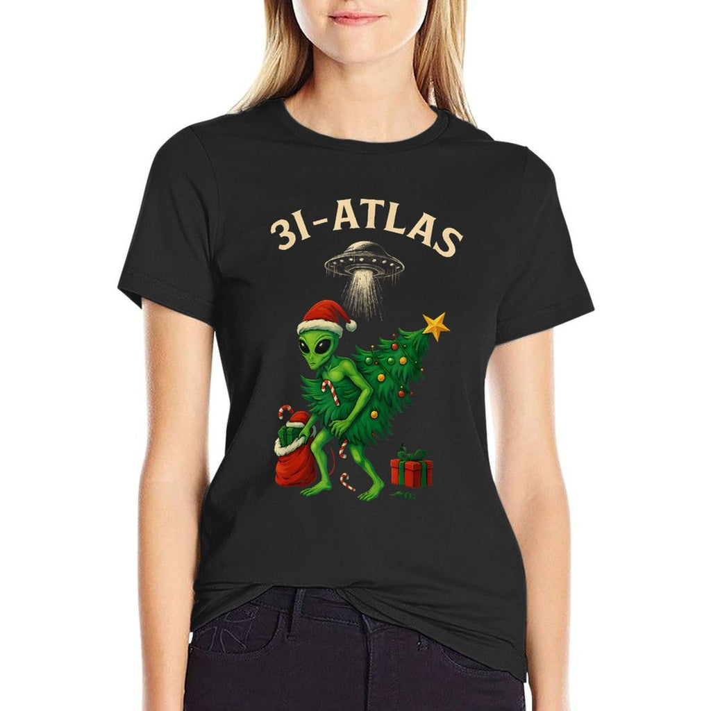 HUGvyn 3I Atlas Santa Hat Alien UFO Christmas Tree Lights  Versatile T-Shirt