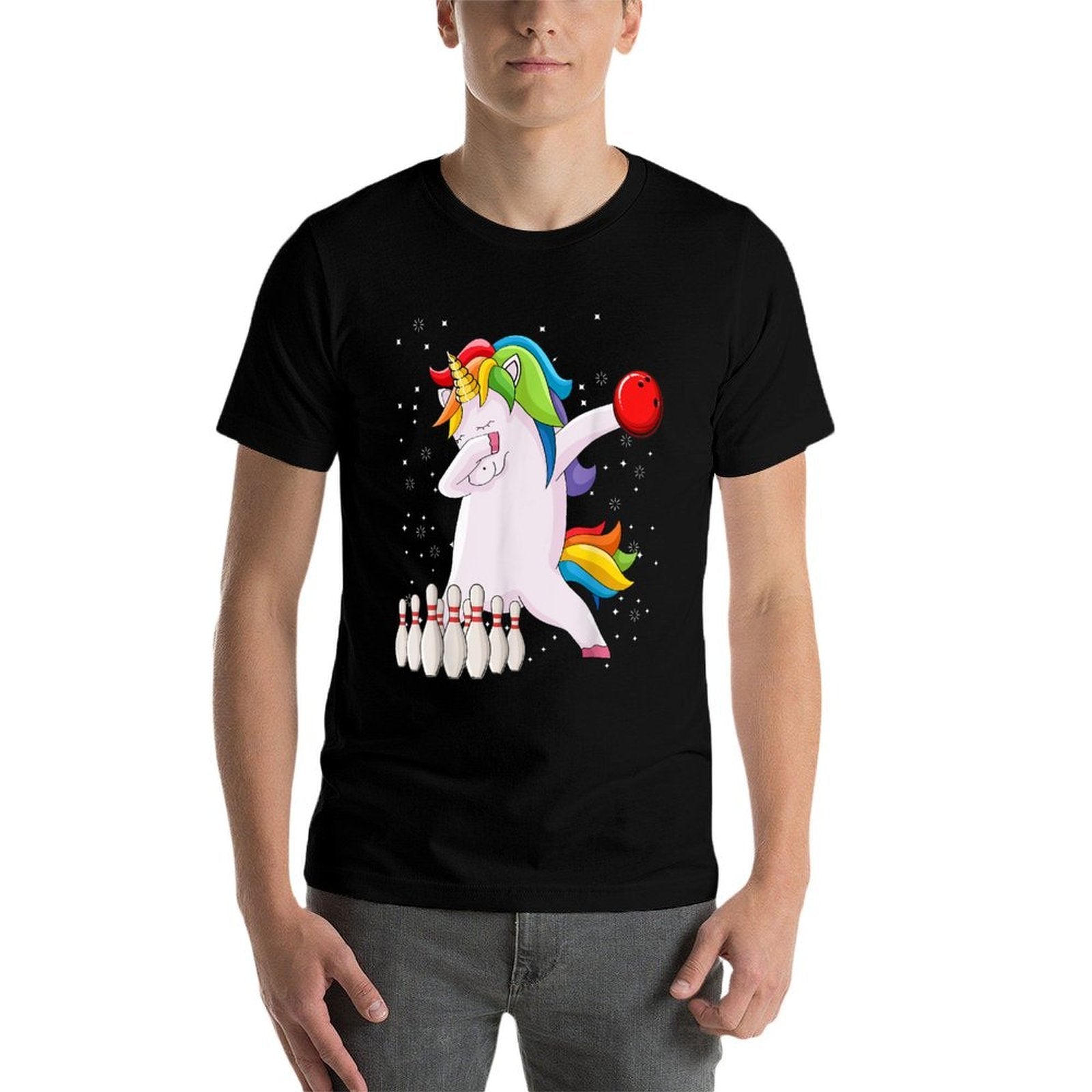 Dabbing Unicorn Bowling Ball Funny Bowling  Rolled Sleeves T-Shirt