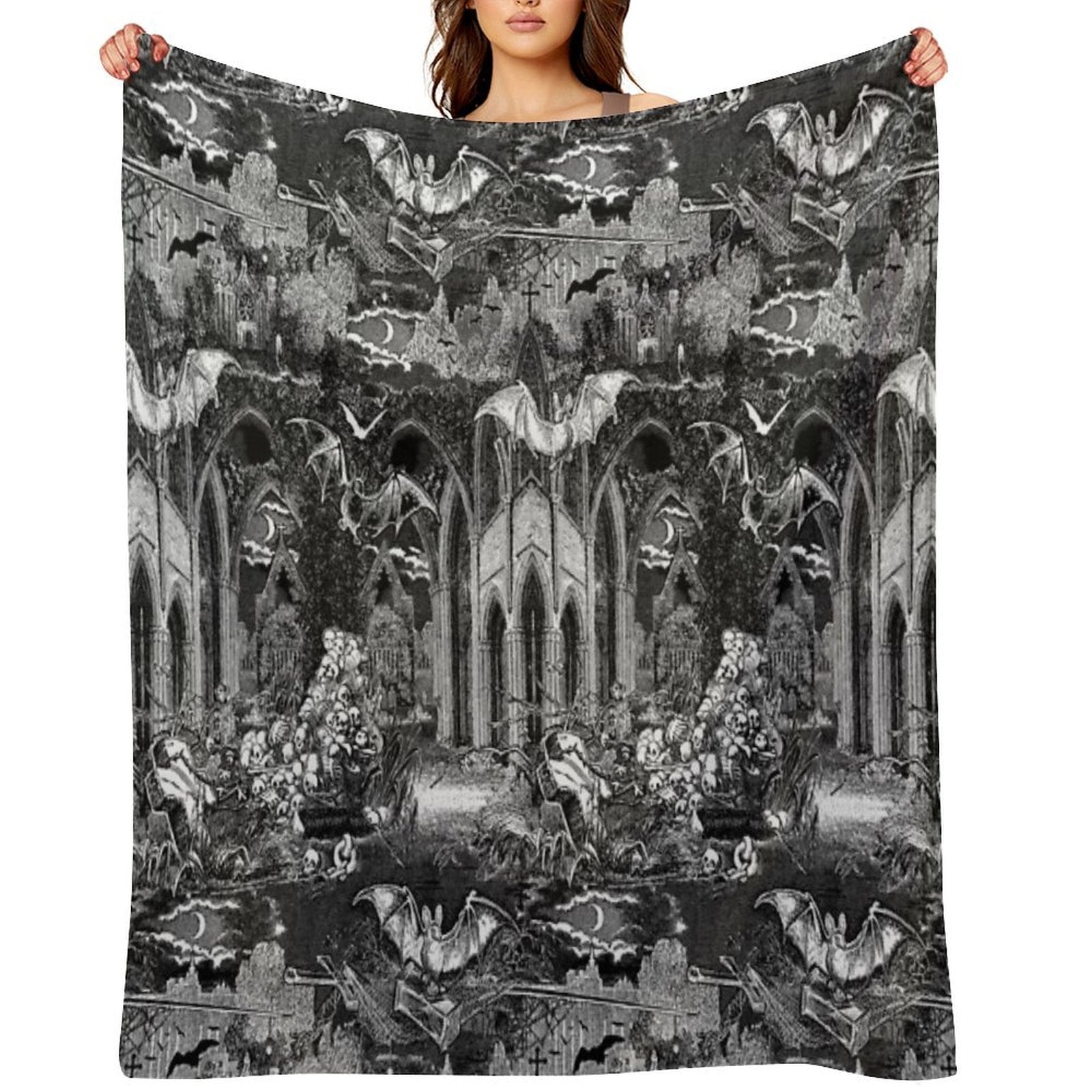 Dark Gothic Vampires Crypt Graves Bats Skulls Pattern by Moose Disco Lightweight Throw Blanket