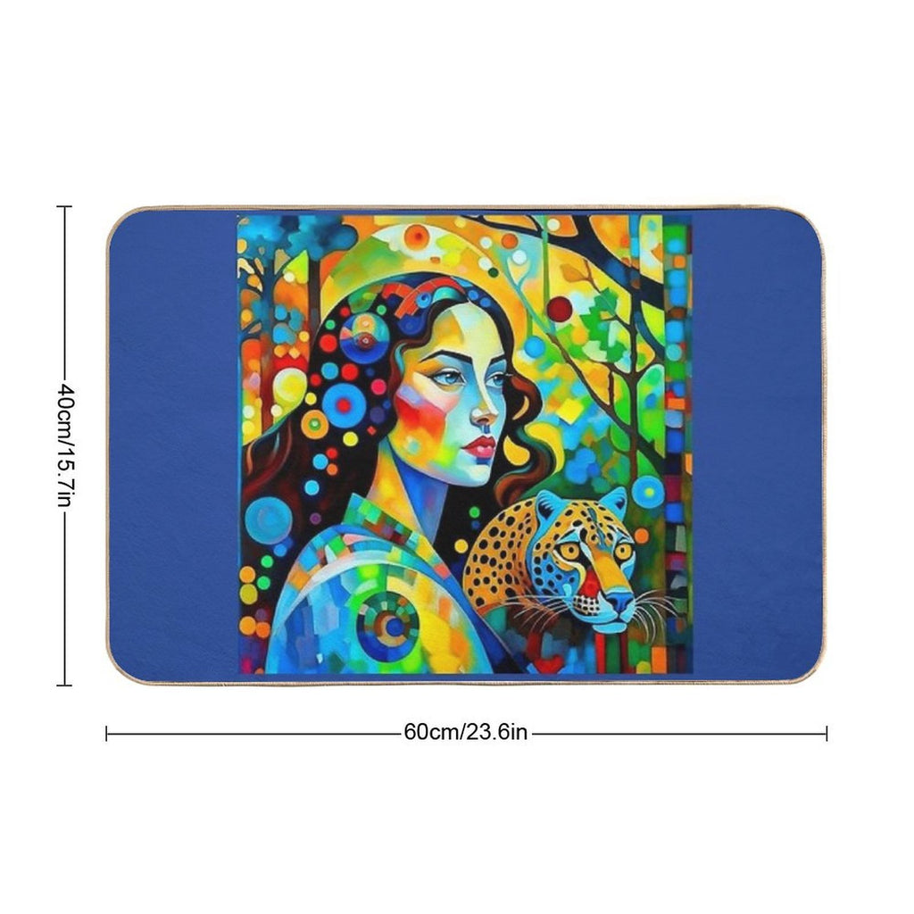 A Woman And A Leopard.  Stain-Proof Bath Mat