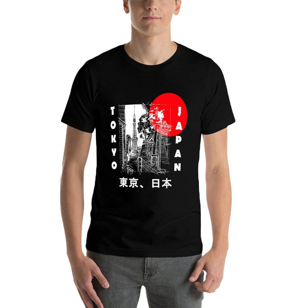 Japan Aesthetic Retro Comic Tokyo Silhouette Japanese Font  Tagless Design T-Shirt