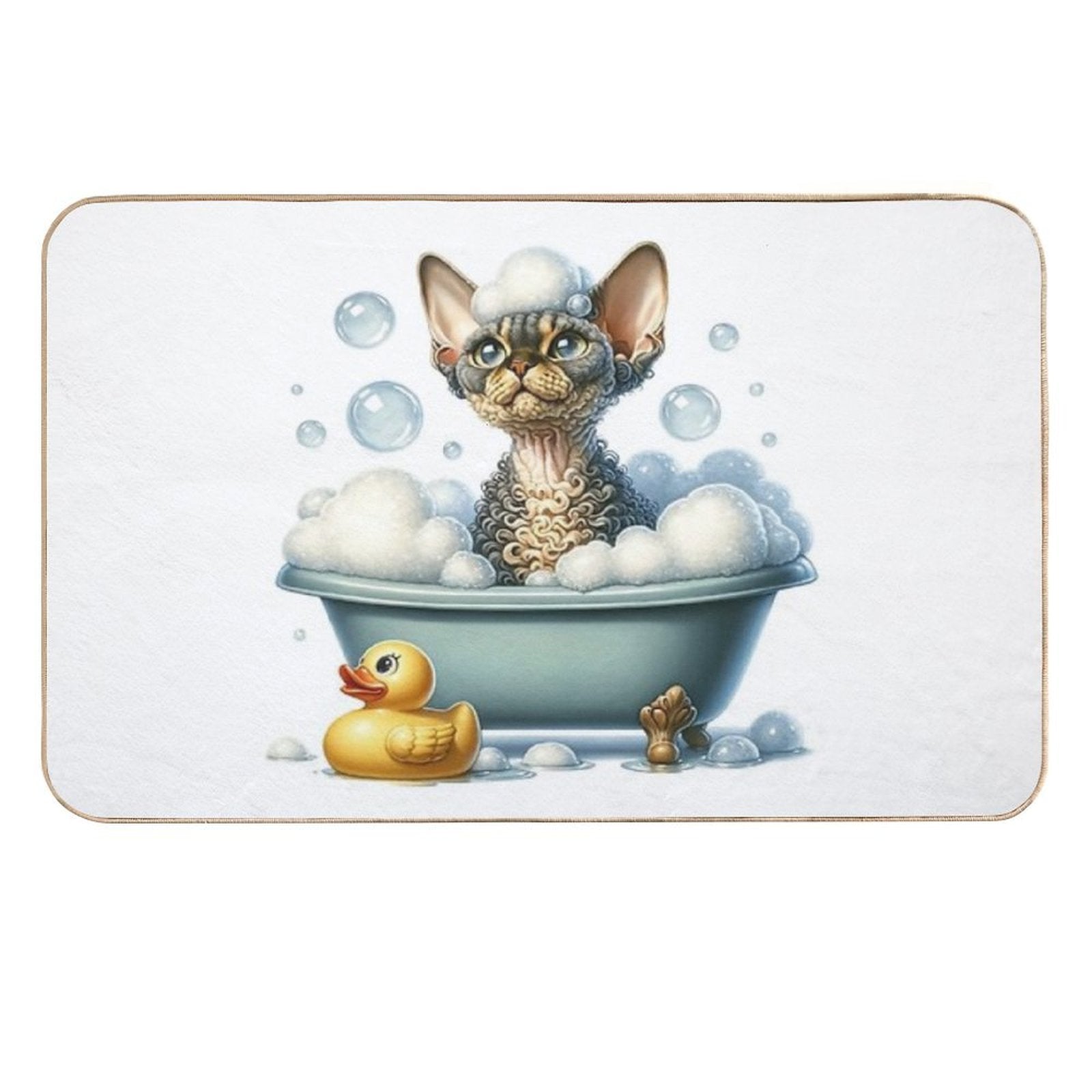 Devon Rex Bubble Bath Bliss - Funny Cat  Easy Maintenance Bath Mat