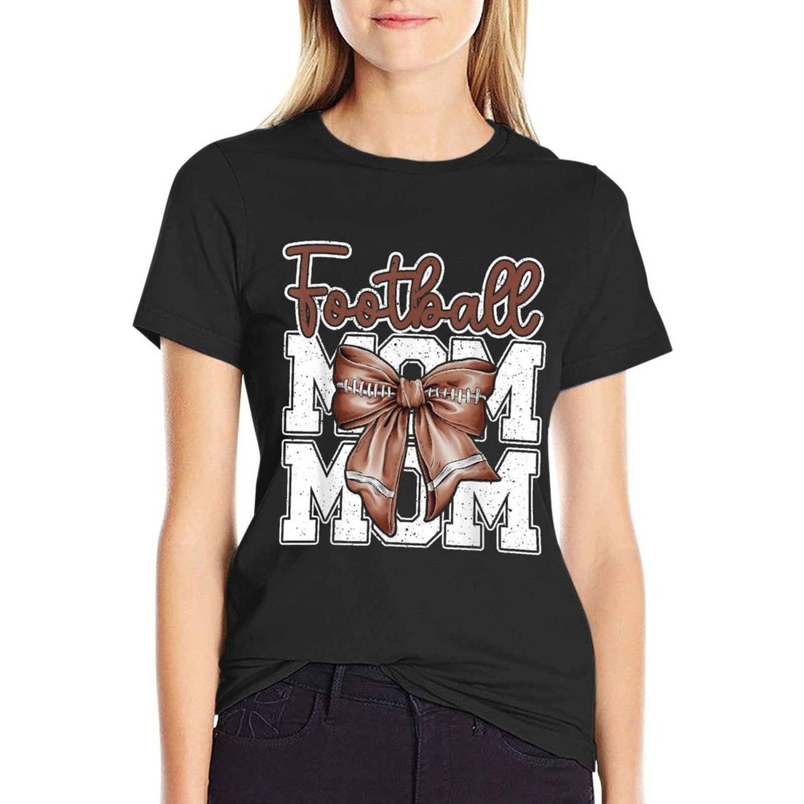 Football Mom Coquette Bow Sport Mama Mothers Day Game  Stretchy T-Shirt