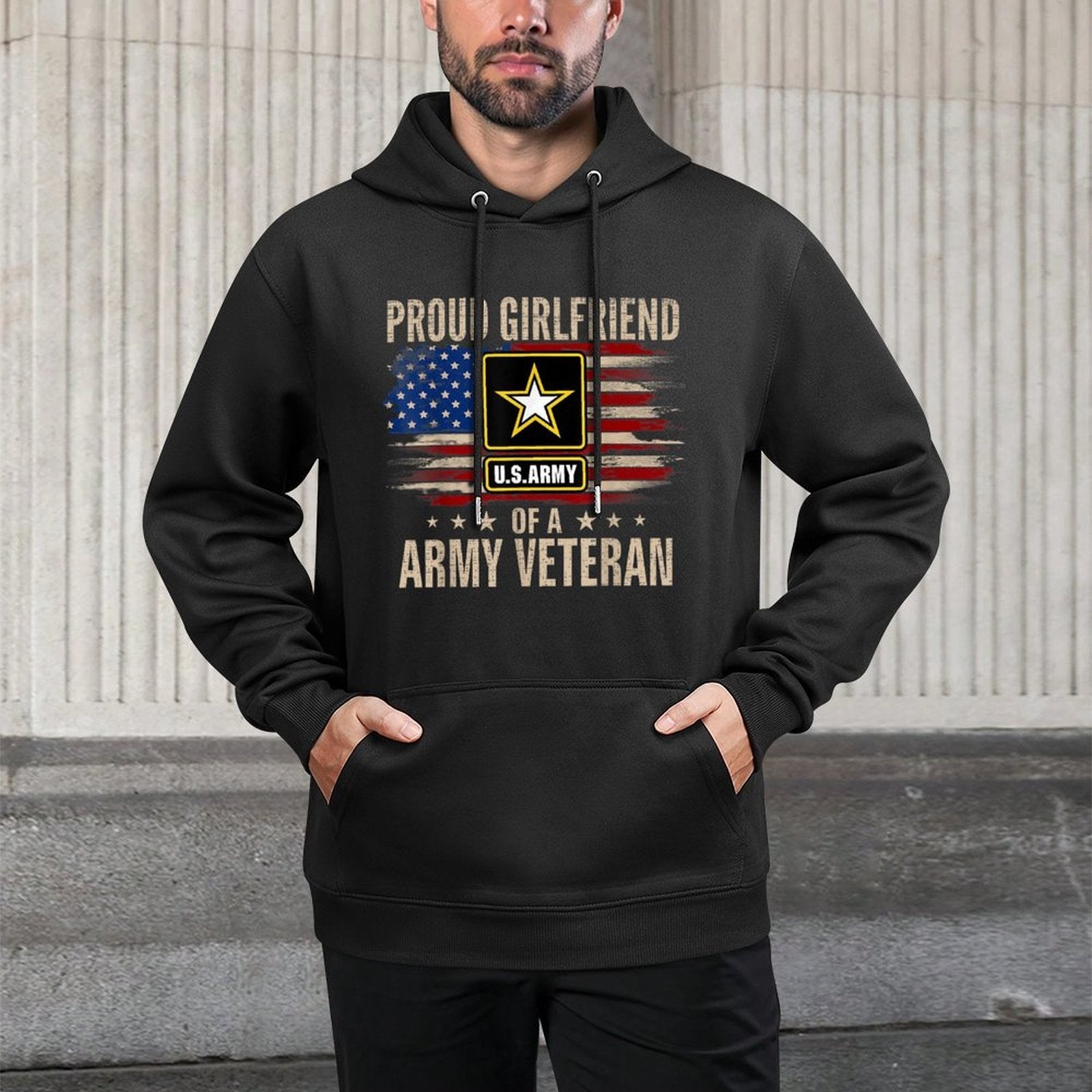 Vintage Proud Girlfriend Of A Army Veteran American Machine Washable Hoodie