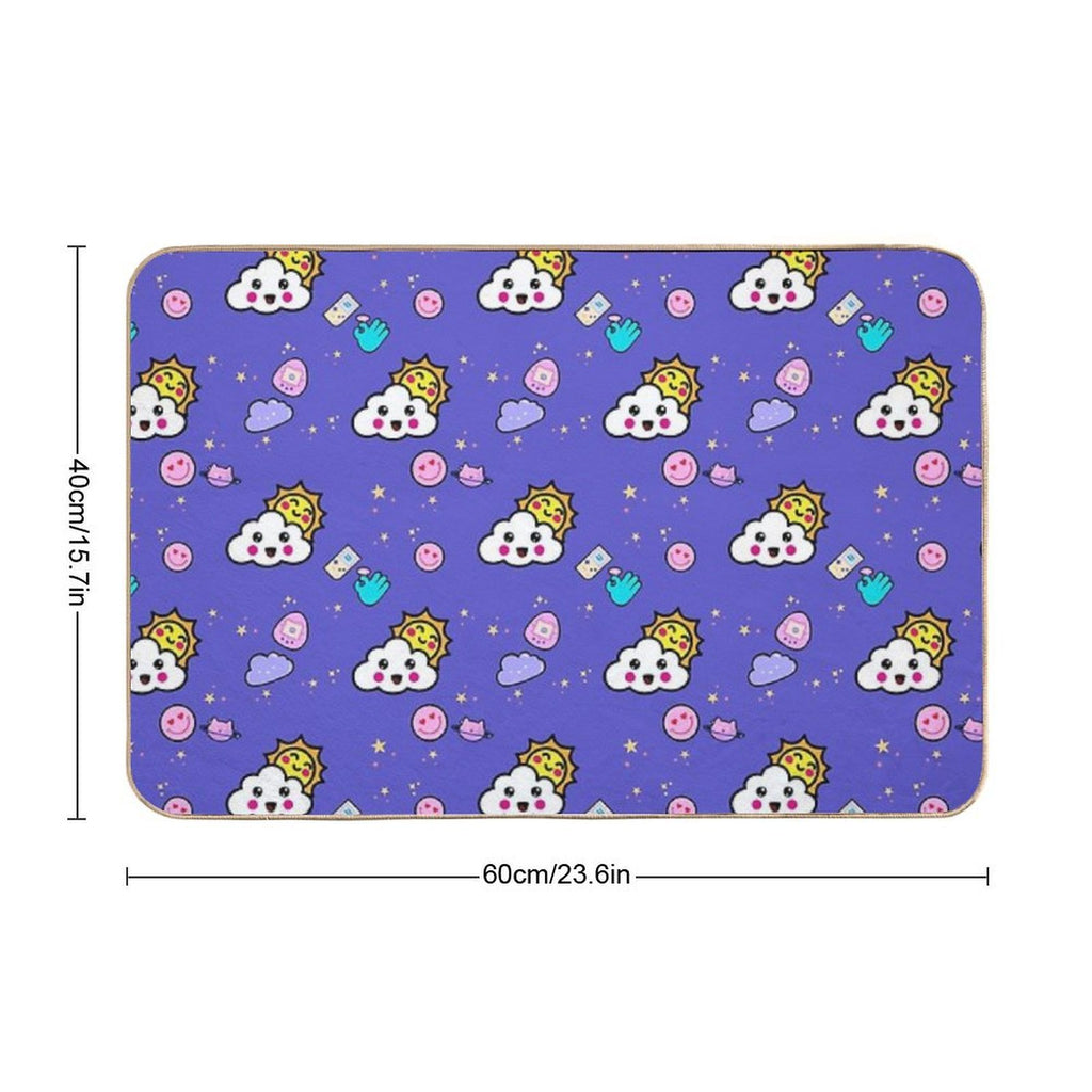 Kawaii Seamless Pattern Bath Mat, Cute Kawaii Retro Graphic  Multi-Purpose Bath Mat