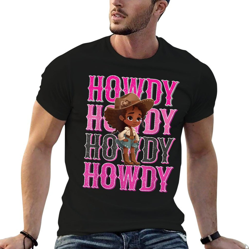 Western Howdy Black Cowgirl Cute African American Women Kids  Relaxed-fit T-Shirt