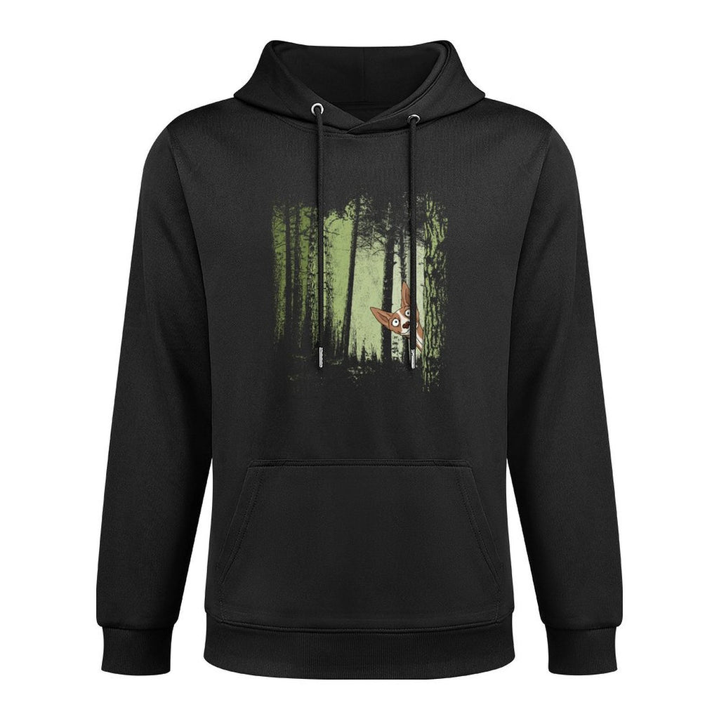 Stubborn Cheeky Podenco Hunting Dog In Twilight Forest Moisture-Wicking Hoodie