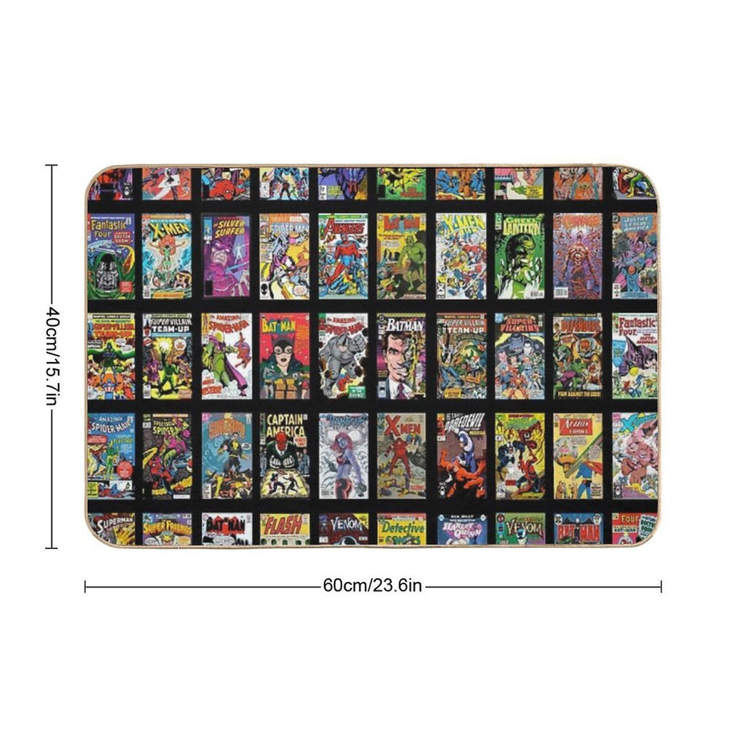 Vintage Superhero Evil Villains Comic Book Collection Retro Pattern  Non-Slip Bath Mat