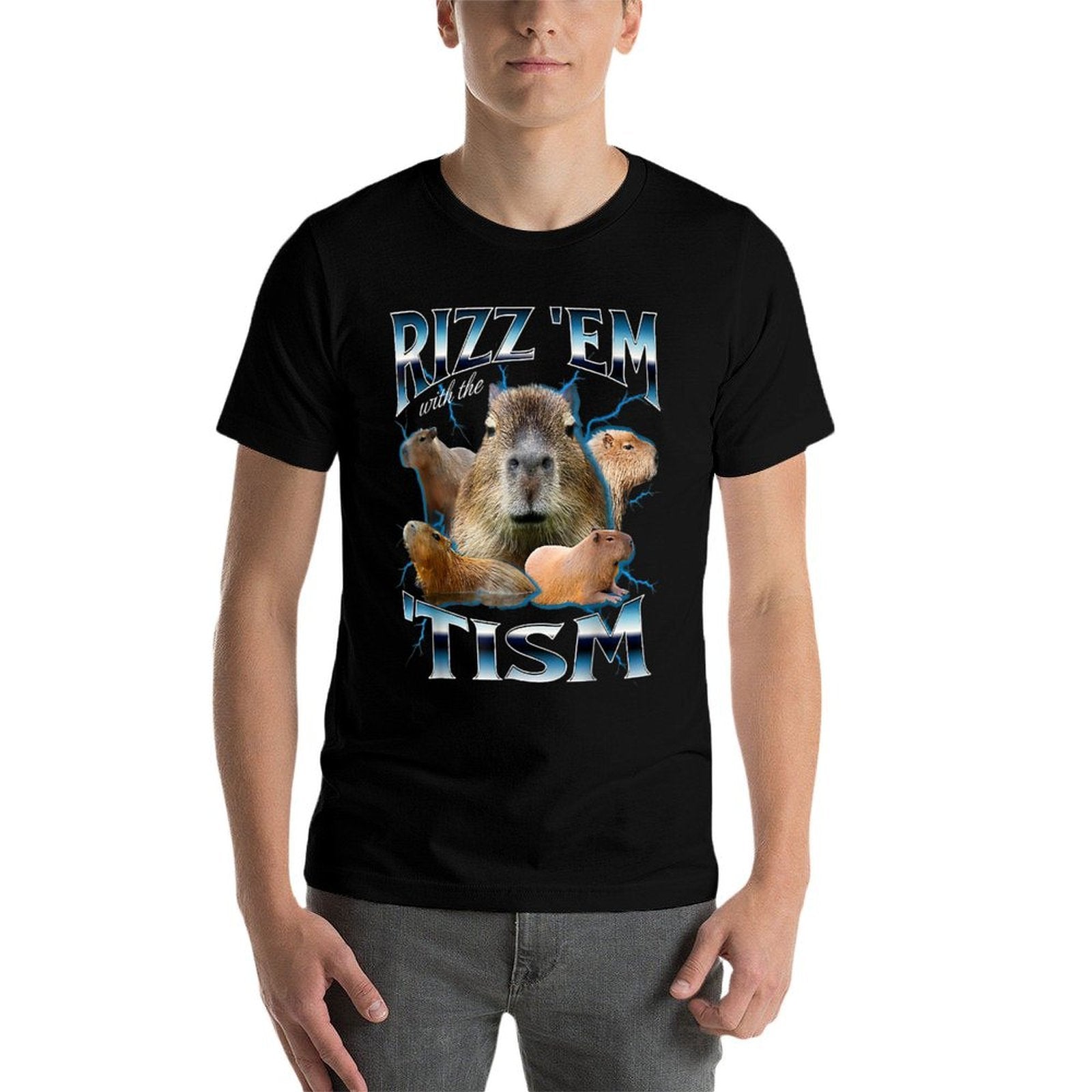 Rizz Em With The Tism Capybara Funny Oddly Dank Meme  Wrinkle-resistant T-Shirt