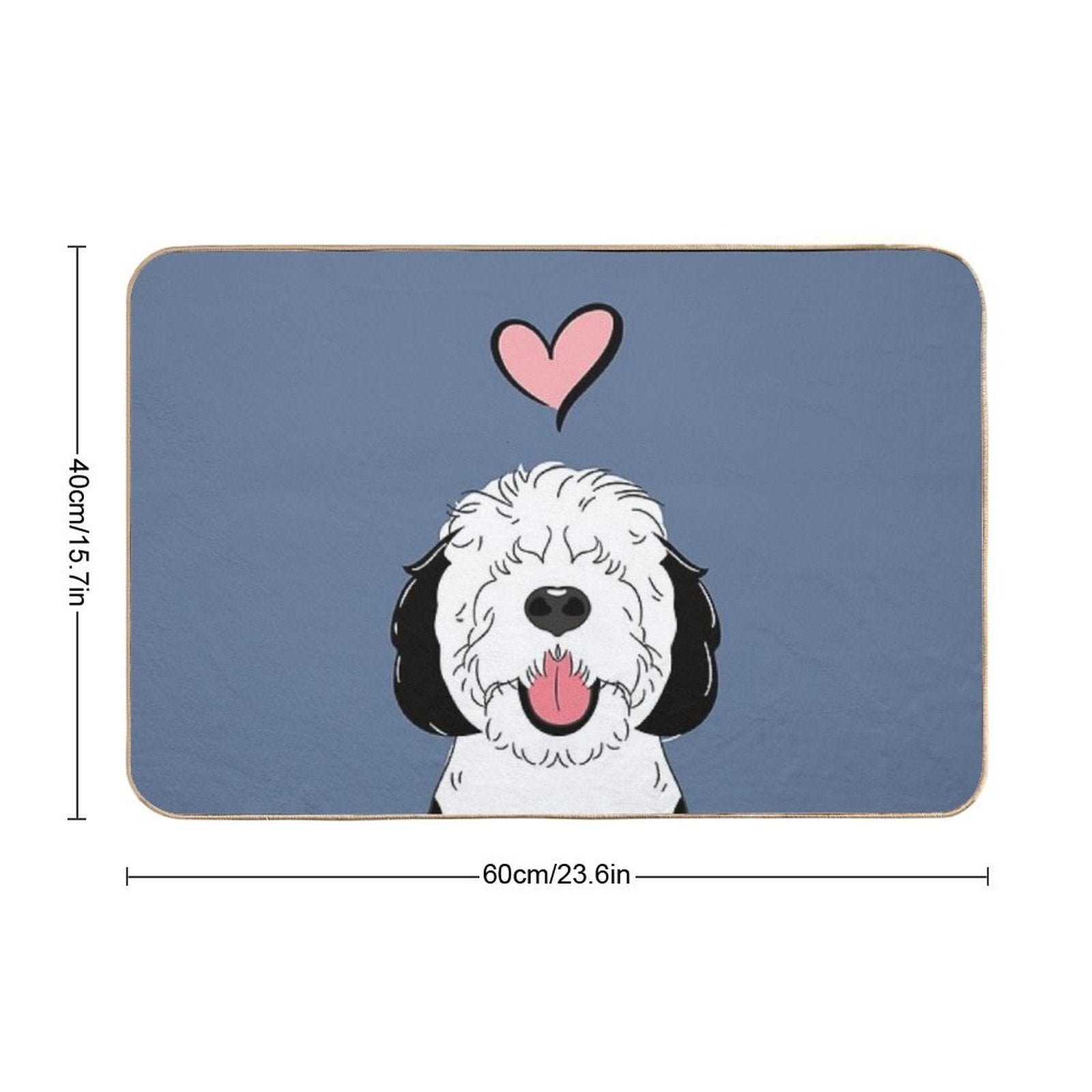 LOVE Black And White Sheepadoodle 6 - Navy  Non-Slip Bath Mat