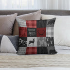 Adventure Awaits Patchwork - Red And Black Woodland Soft Fade-Resistant Throw Pillow