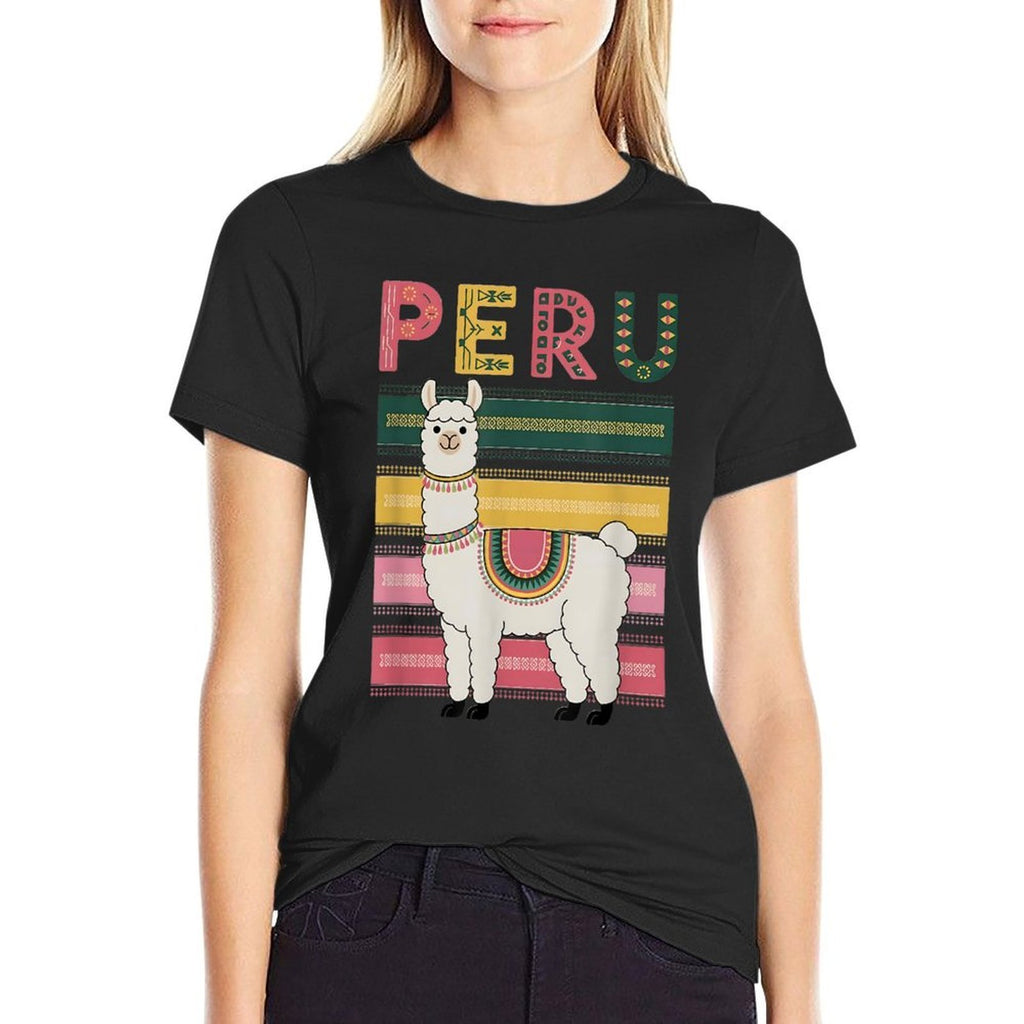 Cute Peruvian Llama from Peru - Fun Peru Design  Oversized Silhouette T-Shirt