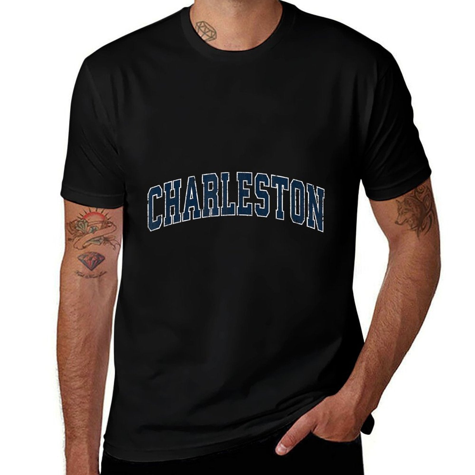 Charleston South Carolina SC Vintage Sports Design Navy Desi  Eco-friendly Material T-Shirt
