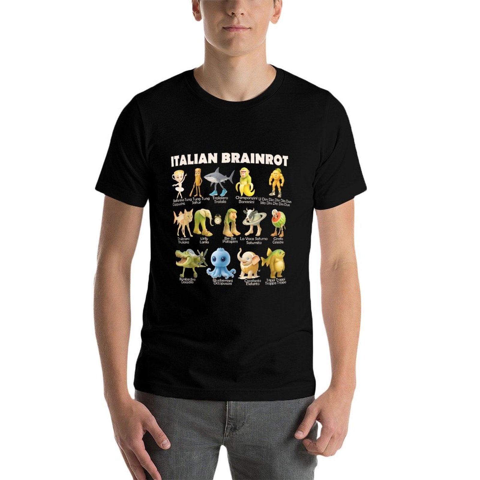 Types of Italian Brainrot Meme Character for Kids  Rolled Sleeves T-Shirt