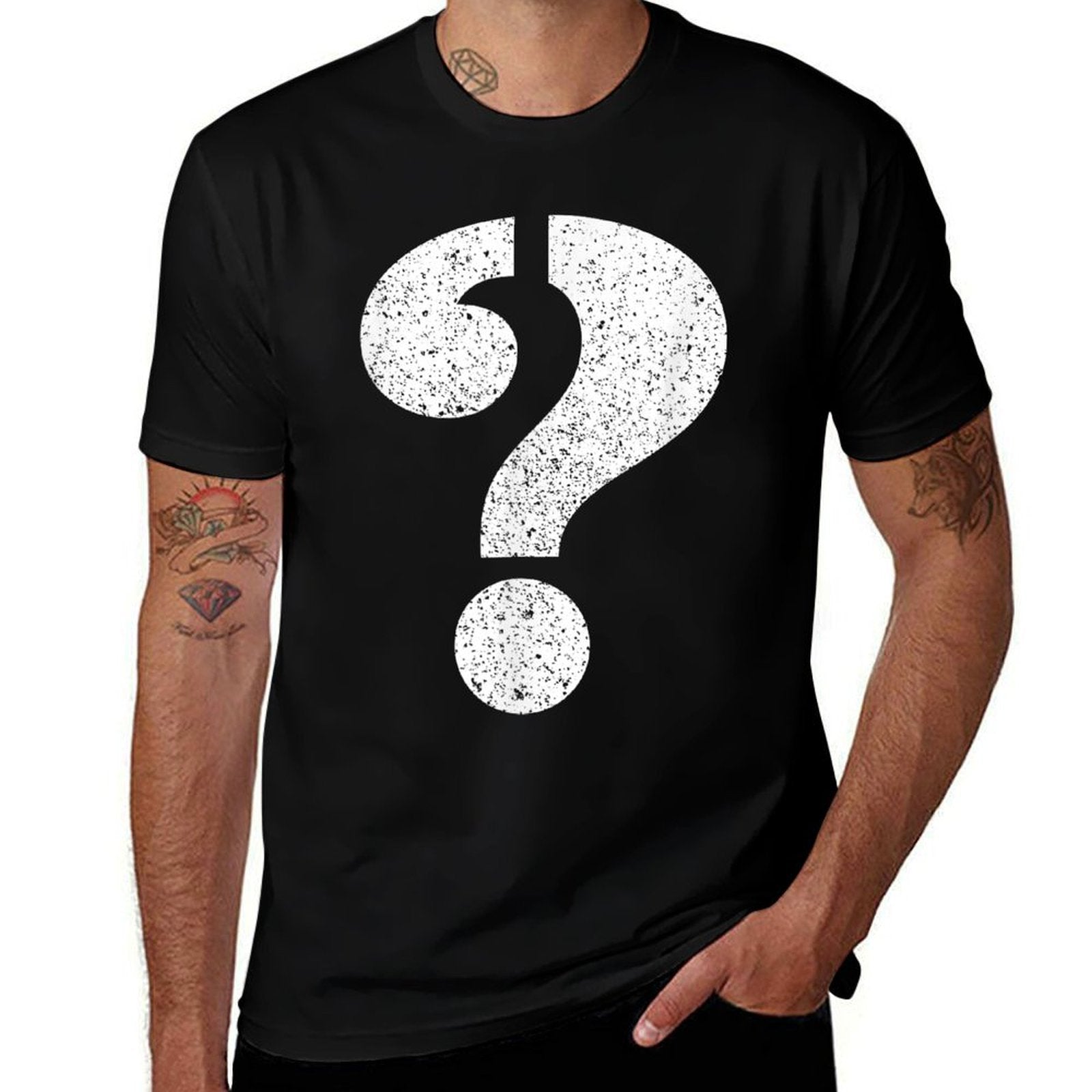 Question Mark Stenciled - Punctuation Funny  Heathered Texture T-Shirt