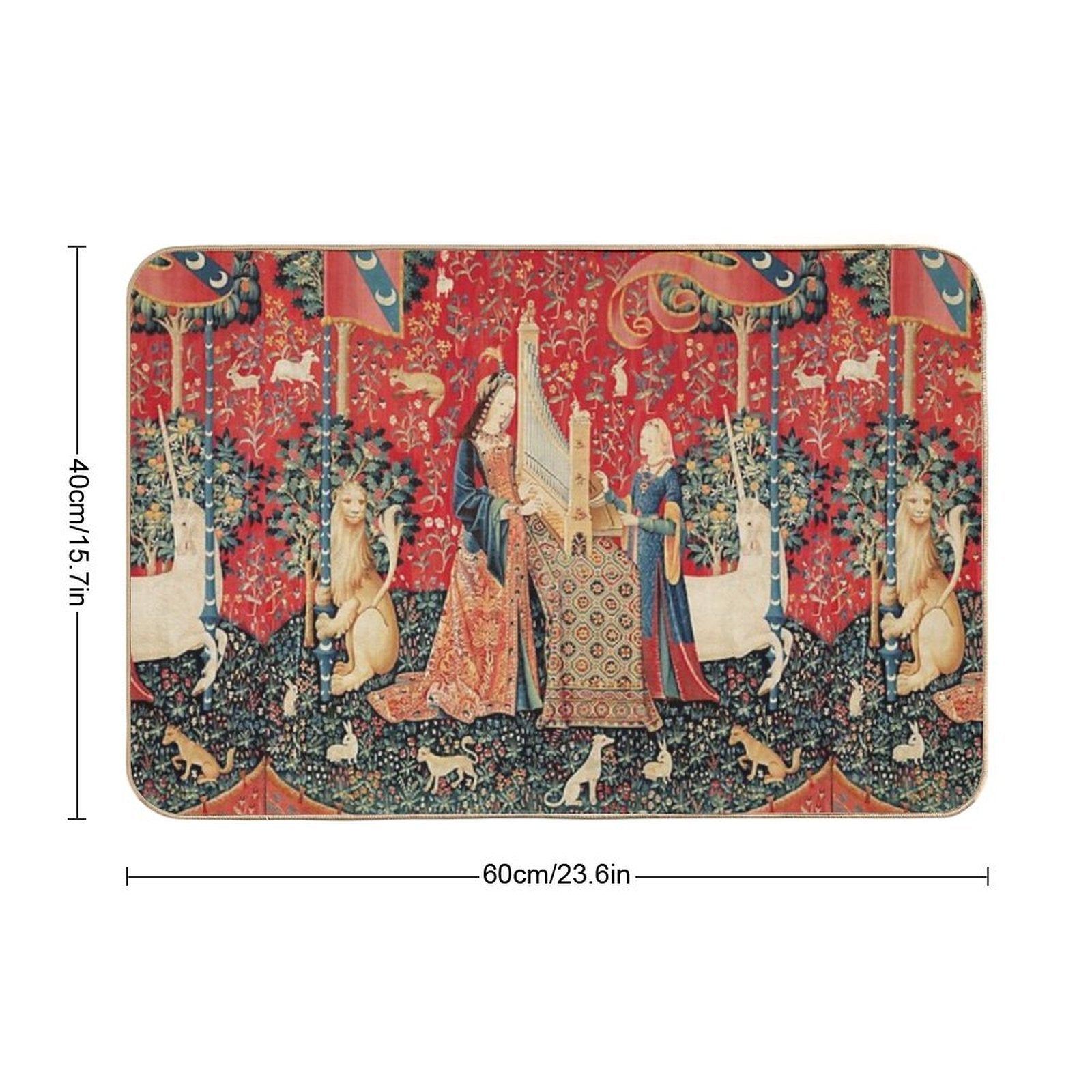 UNICORN AND LADY PLAYING ORGAN WITH ANIMALS , Hearing  Odorless Bath Mat