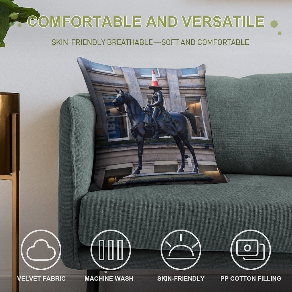 Duke of Wellington And Obligatory Cone in Glasgow Soft Gift Ready Throw Pillow