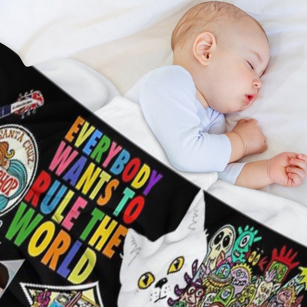 Surf, Rock, Guitar, Skull, Monsters, Lyrics, Faces, Funny Cartoons, Cats, Colourful Pop Art Collage of Art by Kludoman Quick-dry Throw Blanket