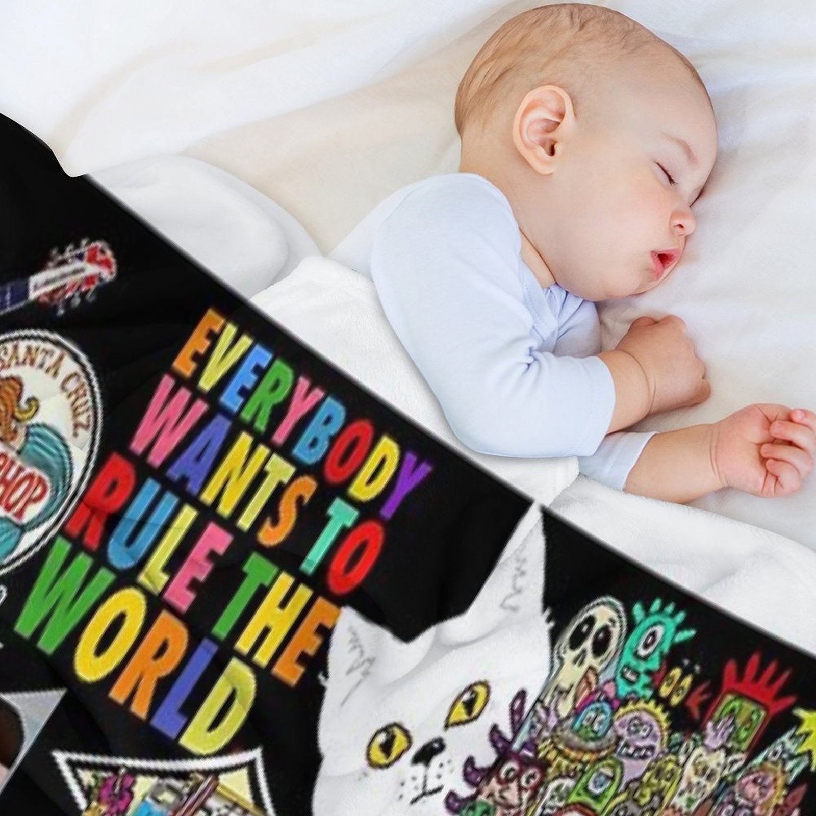 Surf, Rock, Guitar, Skull, Monsters, Lyrics, Faces, Funny Cartoons, Cats, Colourful Pop Art Collage of Art by Kludoman Quick-dry Throw Blanket