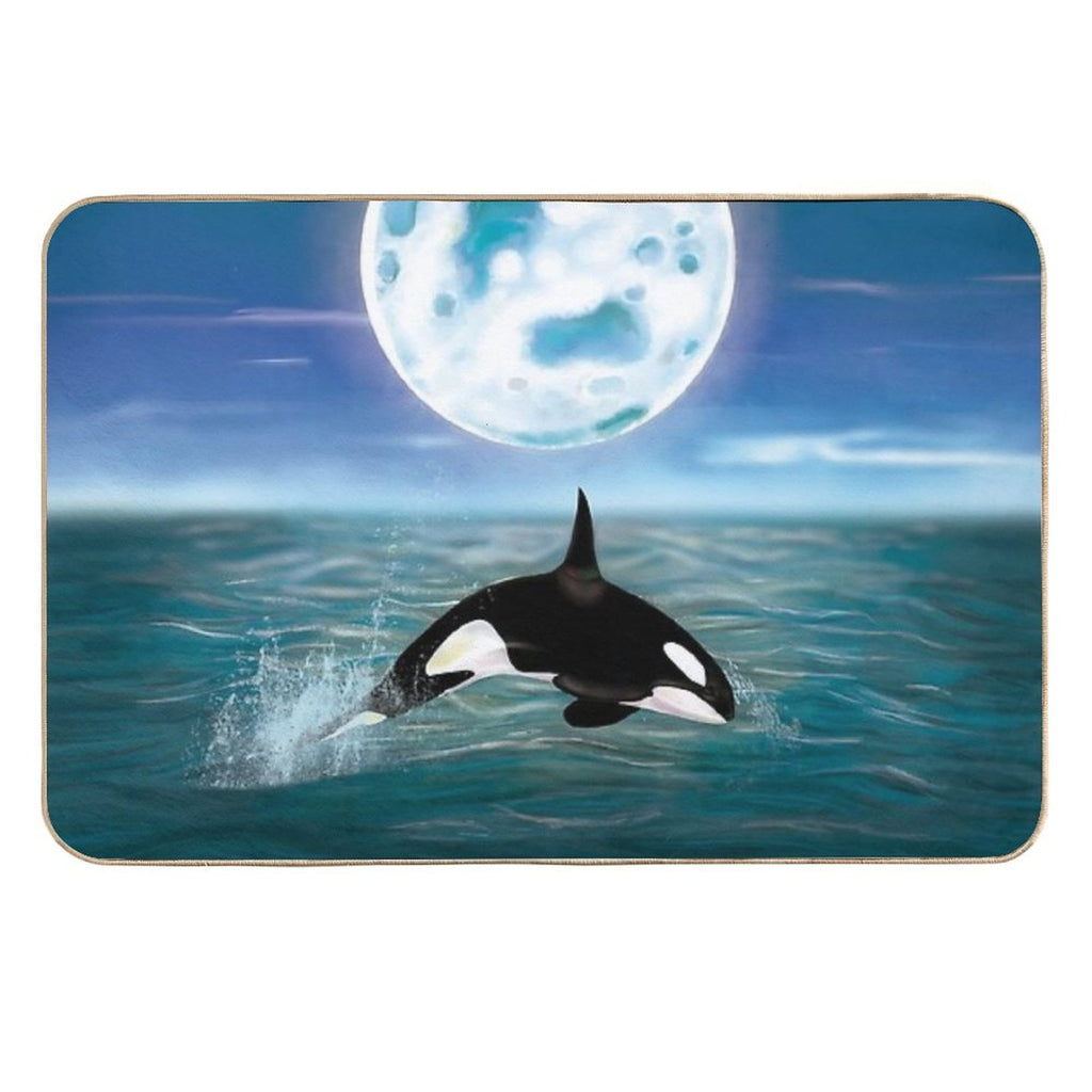 Killer Whale Swimming on Full Moon Light  Repositionable Bath Mat