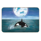 Killer Whale Swimming on Full Moon Light  Repositionable Bath Mat