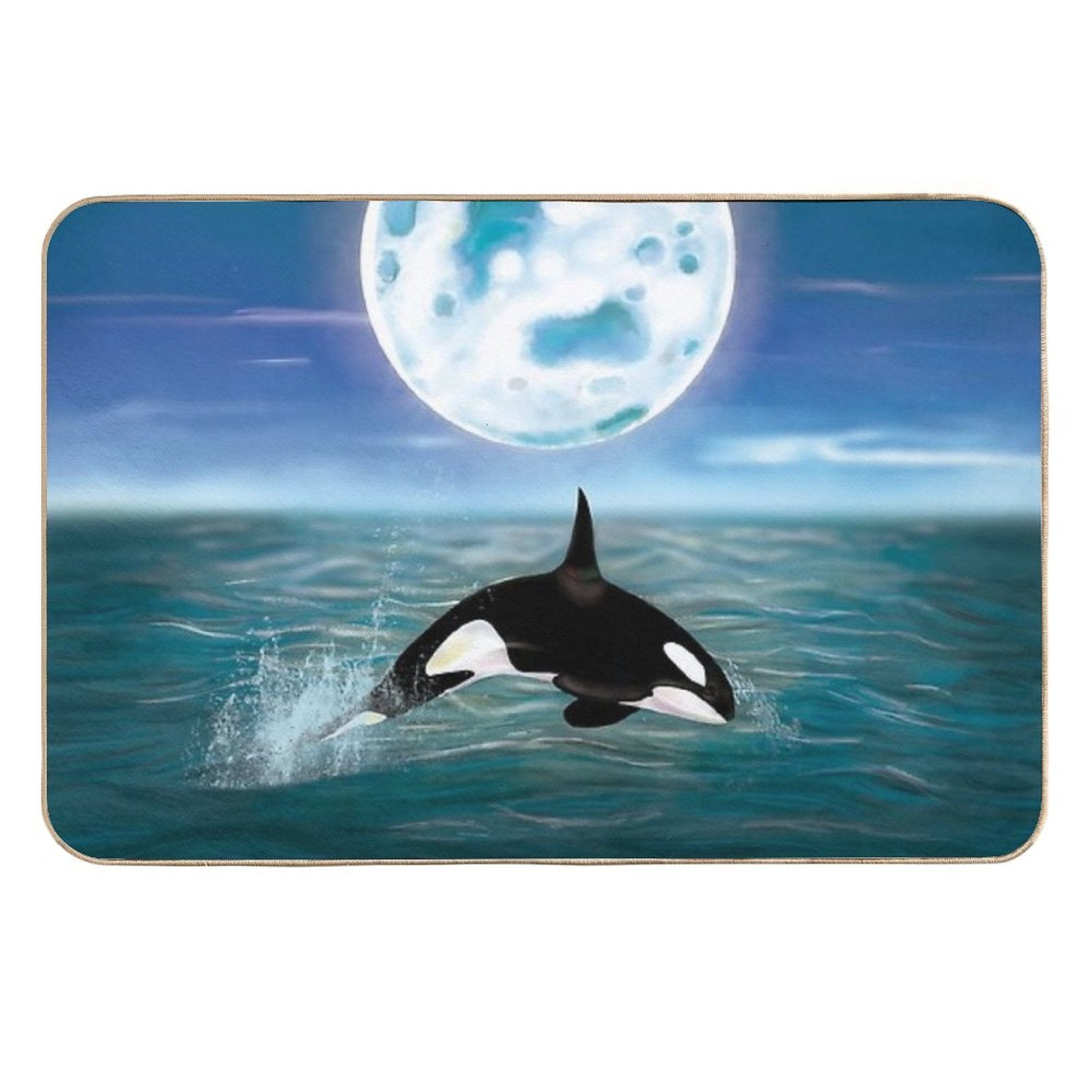 Killer Whale Swimming on Full Moon Light  Repositionable Bath Mat