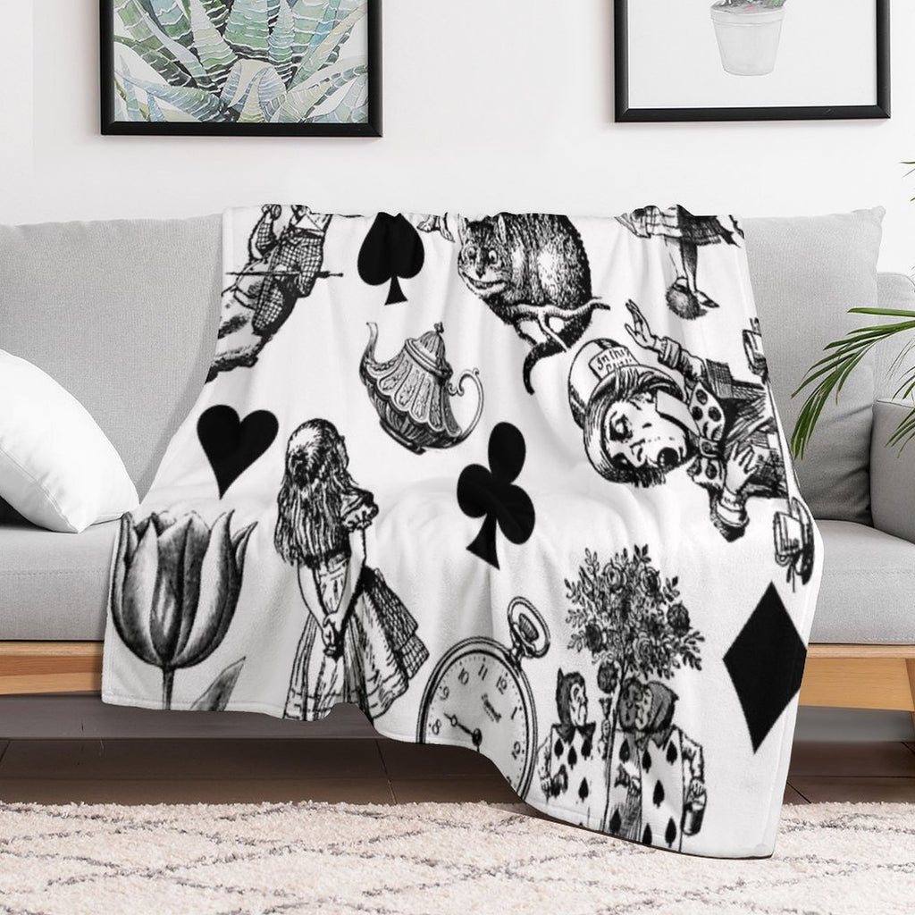 Alice's Adventures in Wonderland White Rabbit Mad Hatter Easy Care Throw Blanket