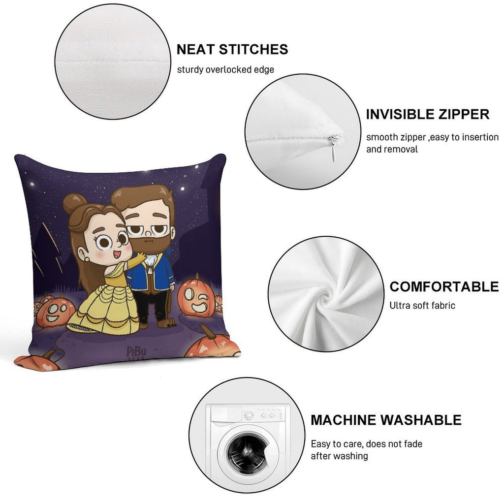 Pibu-beauty And Beast - Pibubear Soft Ultra-Soft Texture Throw Pillow