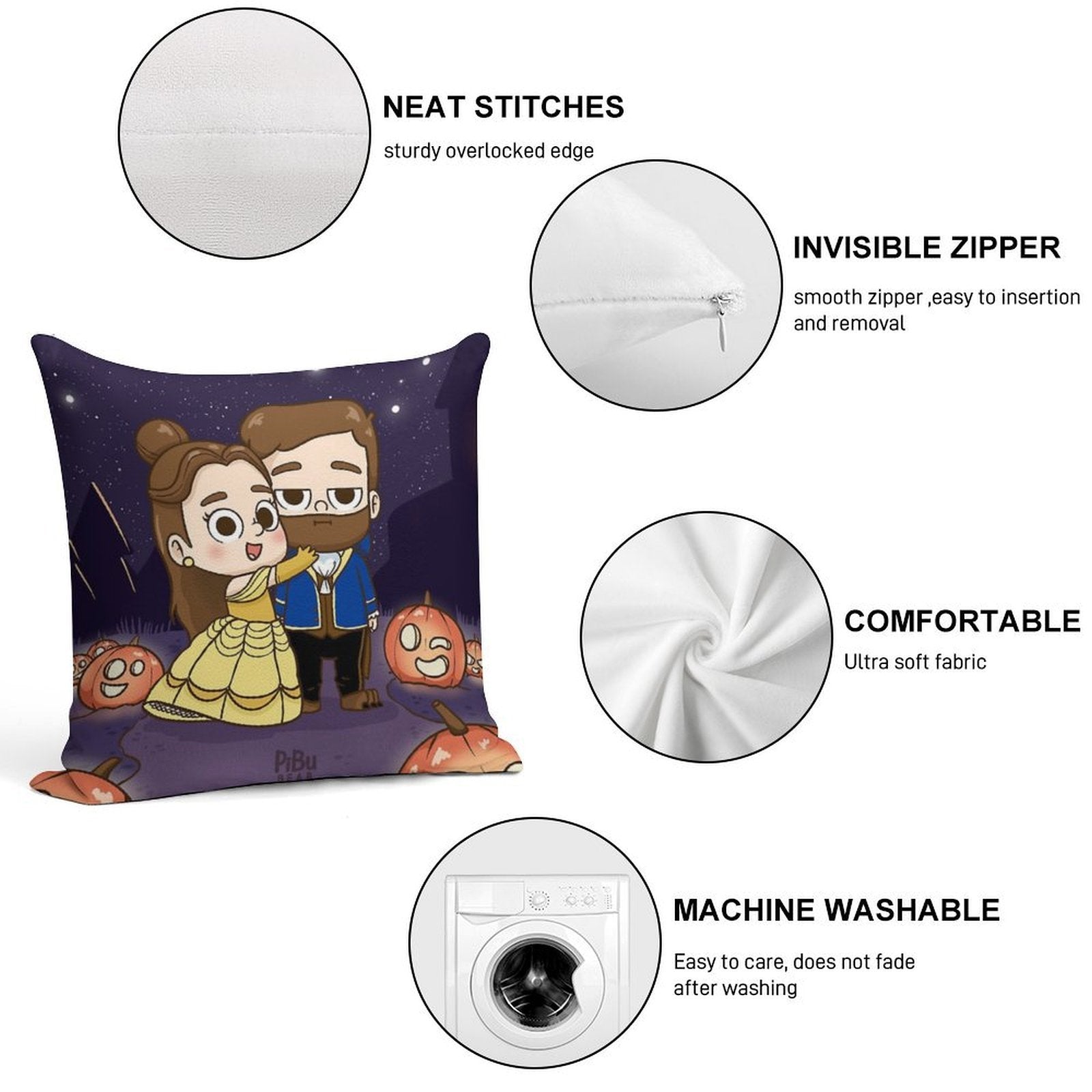 Pibu-beauty And Beast - Pibubear Soft Ultra-Soft Texture Throw Pillow