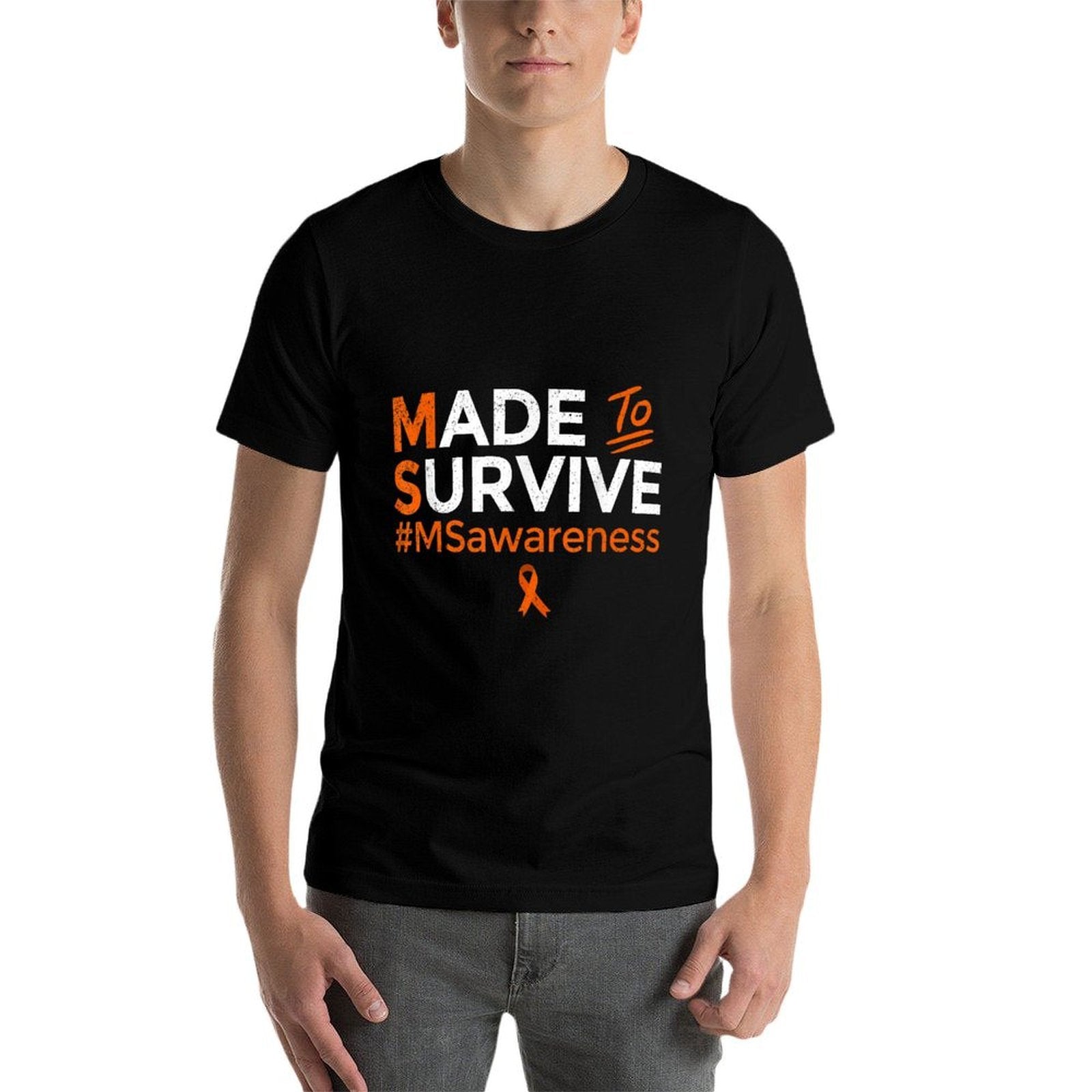 Made to Survive Multiple Sclerosis MS Awareness Month Ribbon  Wrinkle-resistant T-Shirt
