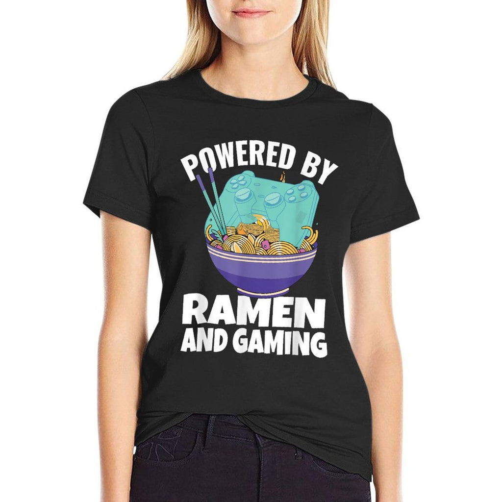 Powered By Ramen And Gaming Kids Gamer  Cotton T-Shirt