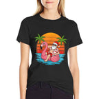 Funny Christmas in July Flamingo Santa  Tagless Design T-Shirt