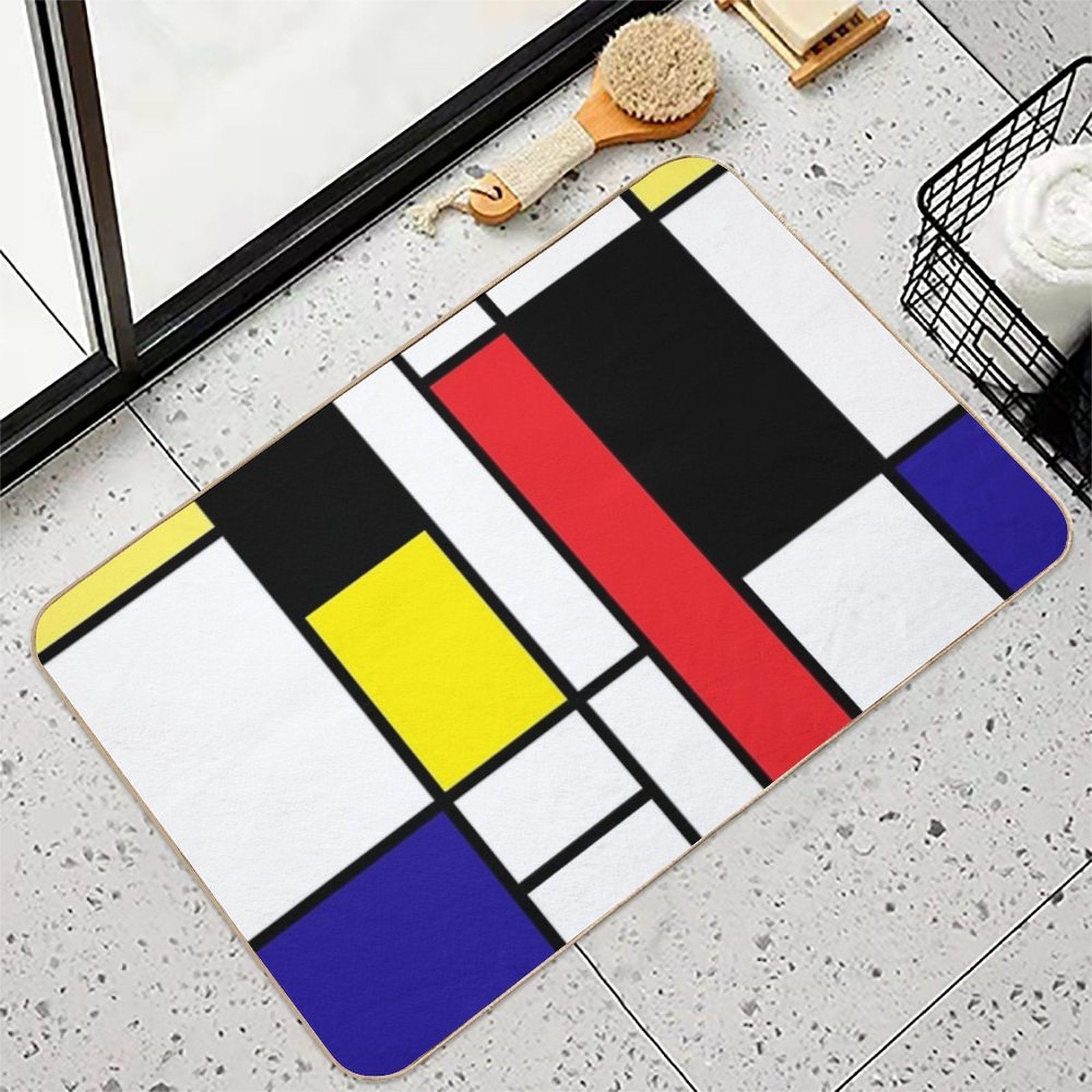 Mondrian Art, Minimalist, Red White Blue Yellow Black  Eco-Friendly Bath Mat