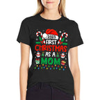 First Christmas As A Mom 2025 Family Matching 1st New Mom  Relaxed-fit T-Shirt