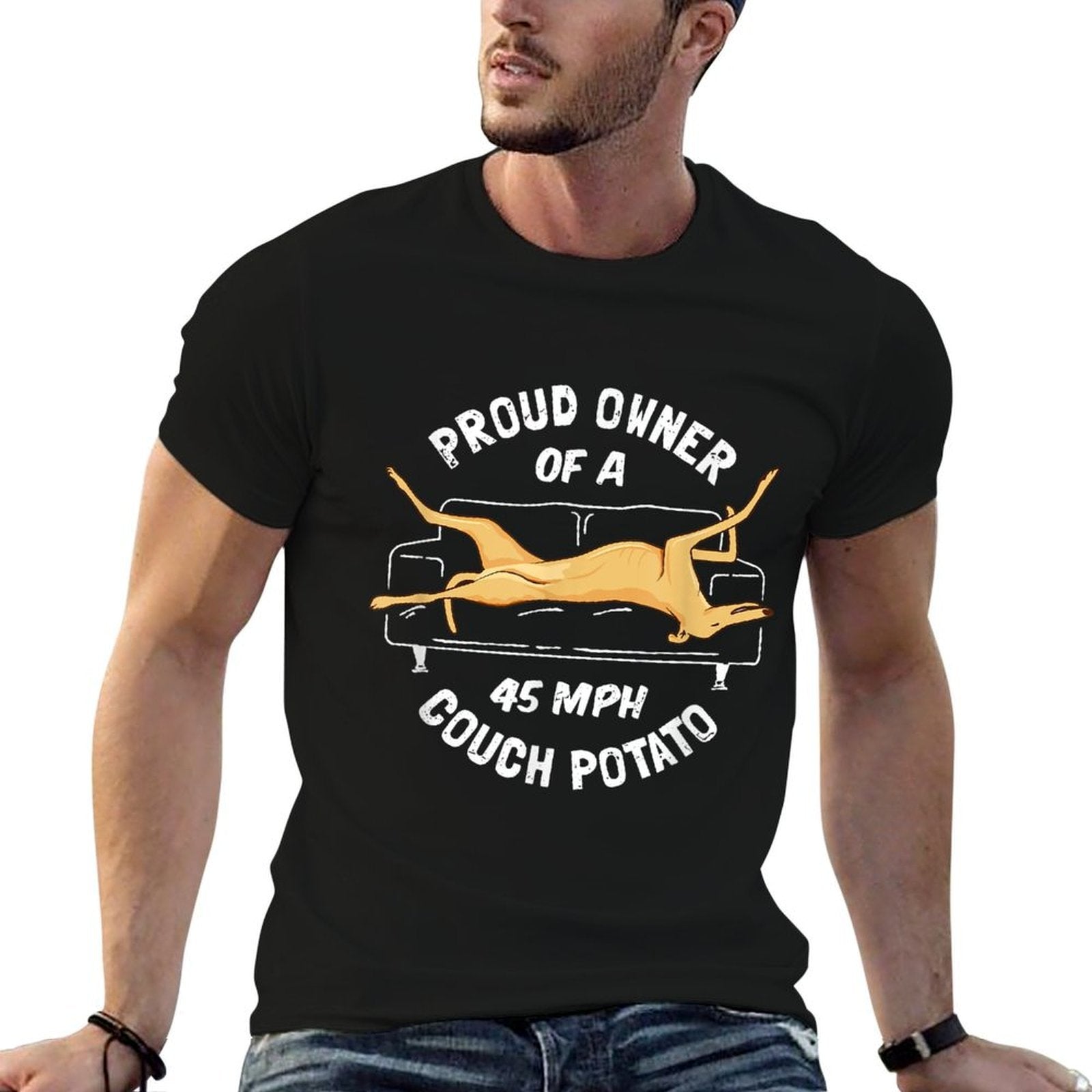 Greyhound Rescue - Proud Owner 45MPH Couch Potato  Cotton T-Shirt