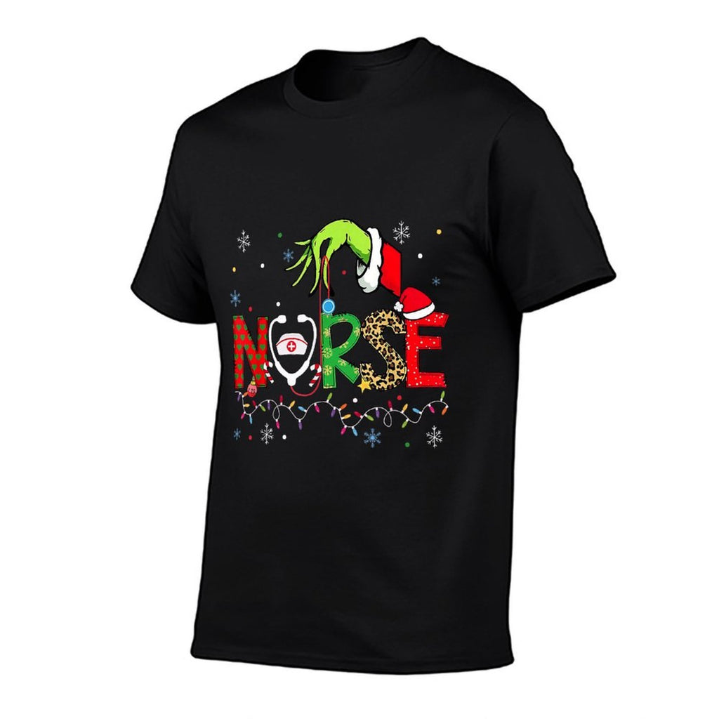 Stethoscope Nurse Merry Christmas Xmas Lights Holiday Snow  Rolled Sleeves T-Shirt