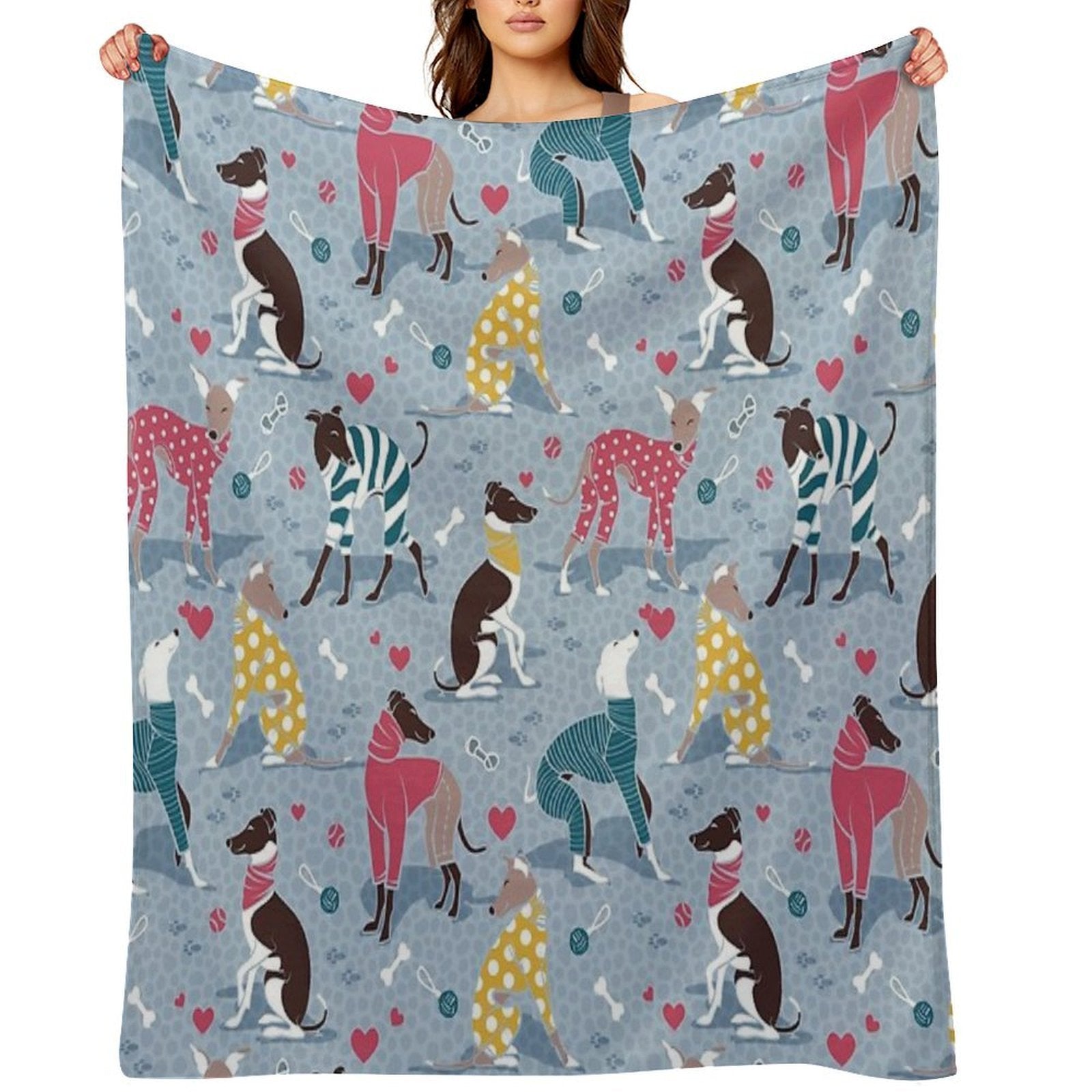 Greyhounds Dogwalk  Pale Blue Background Shrink-resistant Throw Blanket