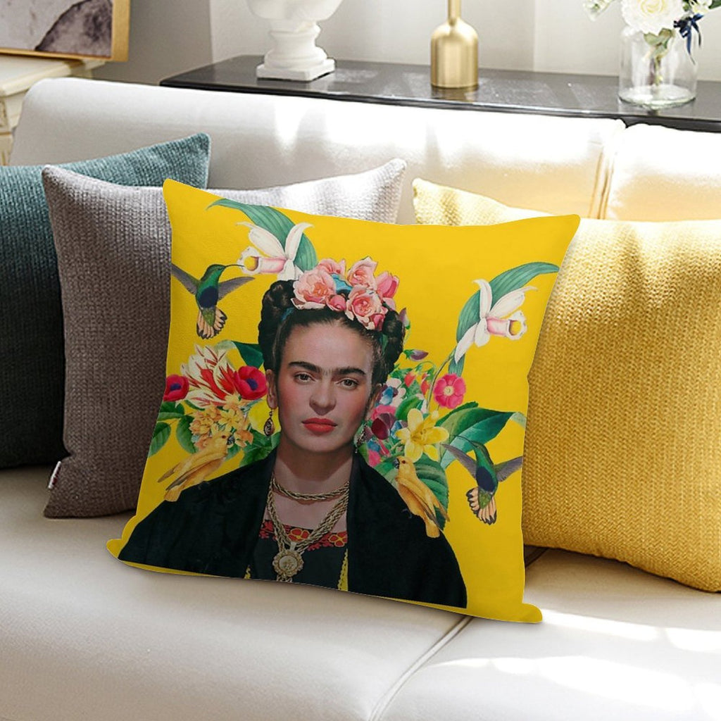 Frida Kahlo And Flowers Exotic Parrots Hummingbird ,Frida Kahlo Soft Multiple Sizes Throw Pillow